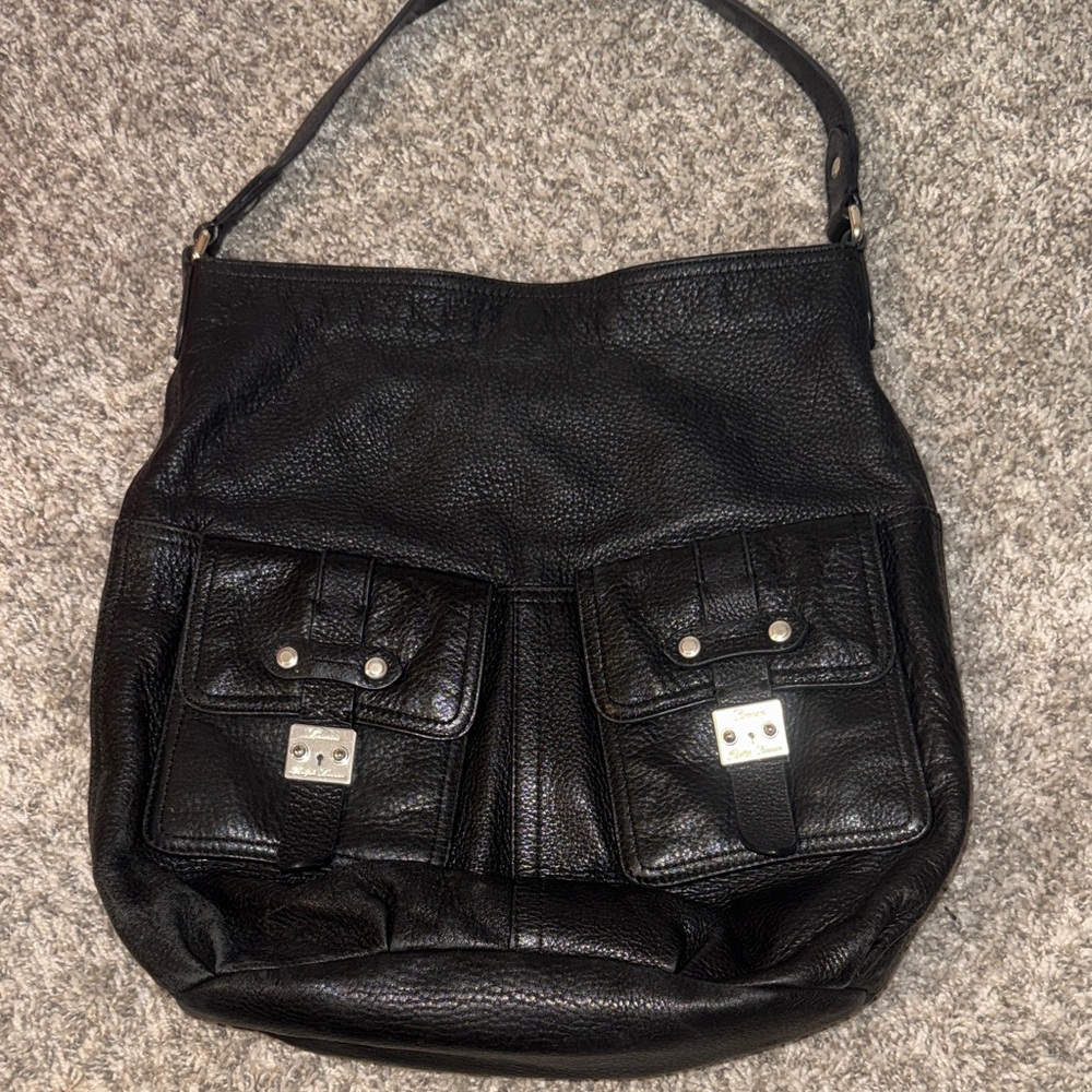 Ralph Lauren Black Pebbled Leather Hobo Shoulder Bag